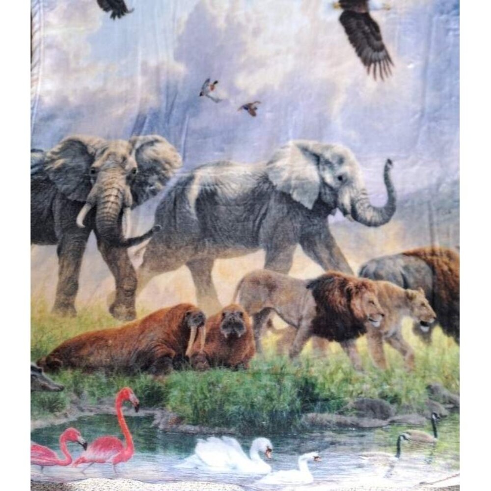 New Noah's Ark Plush Throw Blanket Gift Animals Noah Noahs Boat Genesis Flood - Picture 2 of 5